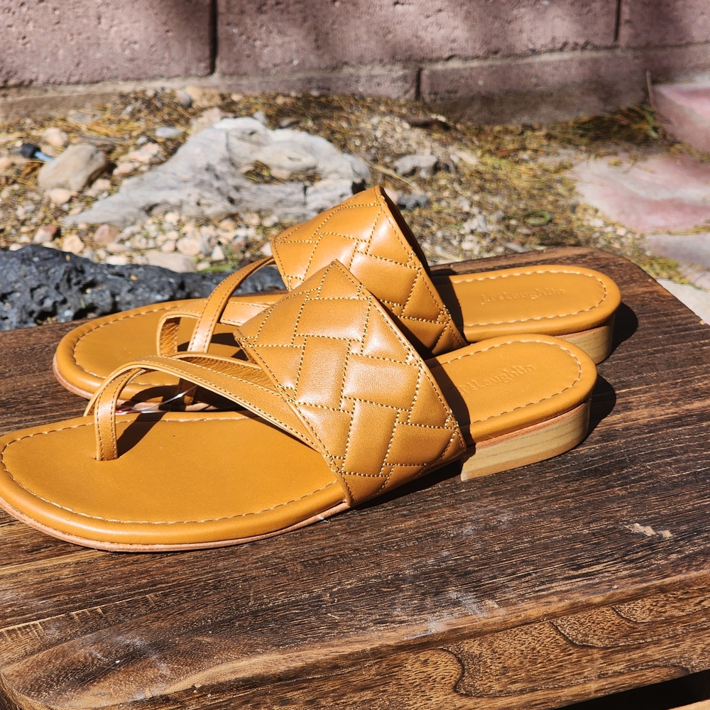 J.Mclaughlin Women's Ondra Tan Leather Toe Loop Sandals Size 9.5 - Picture 4 of 10